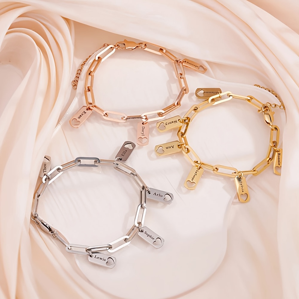 Women's Personalized Nameplate Bracelet with Hollow Heart Pendant